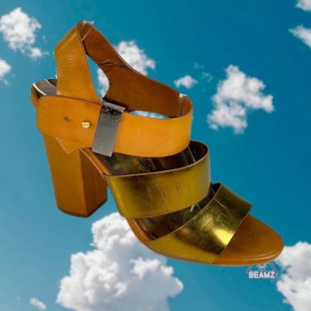 Sam Edelman Yelena Block Heel Gold Chunky Sandals